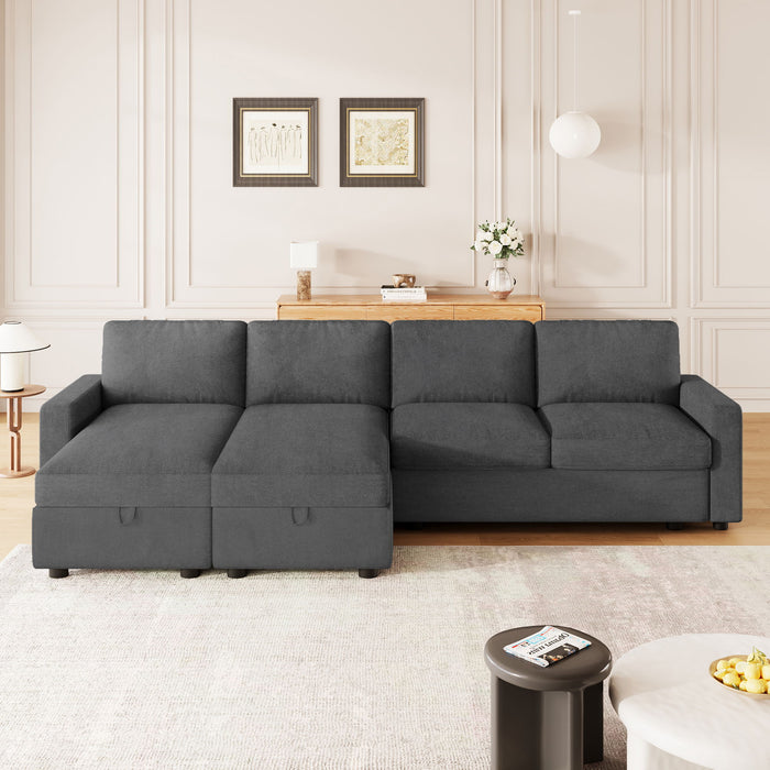 Convertible Sectional Sofa With Storage Chaise Lounges And USB Ports