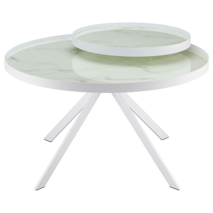 Briggs - Round Marble Printed Glass Top Coffee Table