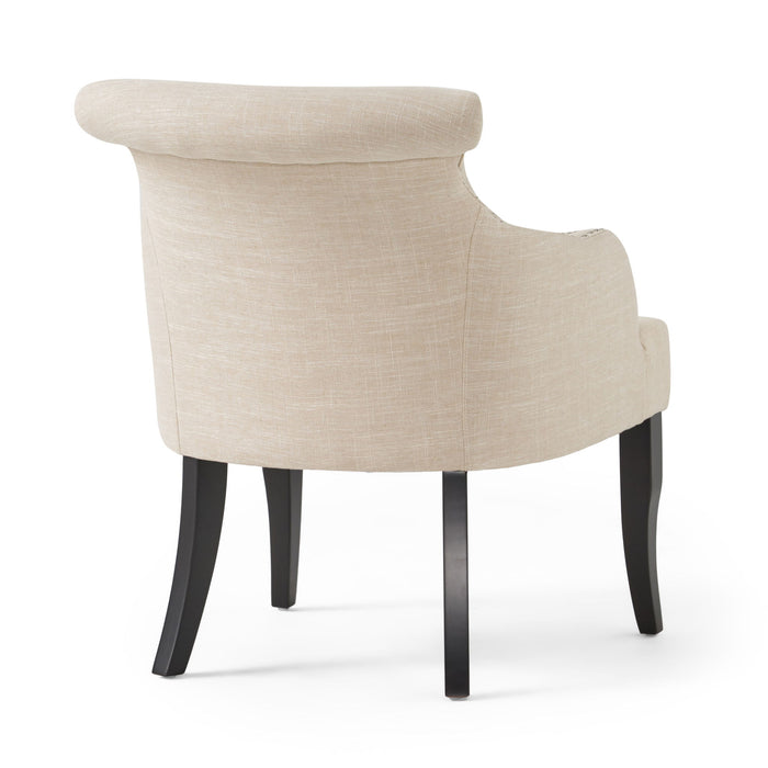 Upholstered Armchair With Rolled Back, Tapered Legs And Nailhead Trim - Light Beige