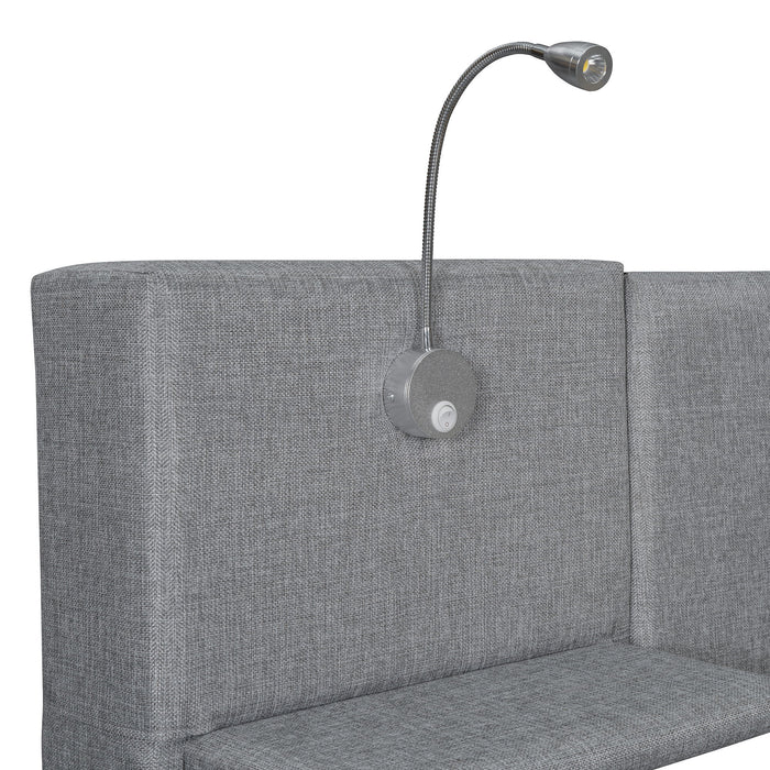 Upholstered Platform Bed With Reading Lights, Drawers, Trundle And Shelves