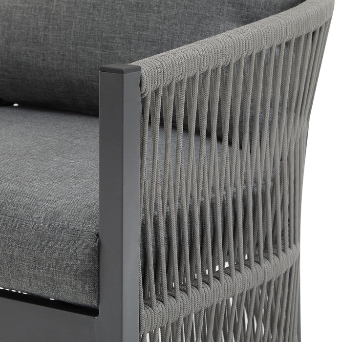 Modern Curved Aluminum Lounge Chair With Stylish Rope Weave Design And Cushioned Comfort For Outdoor