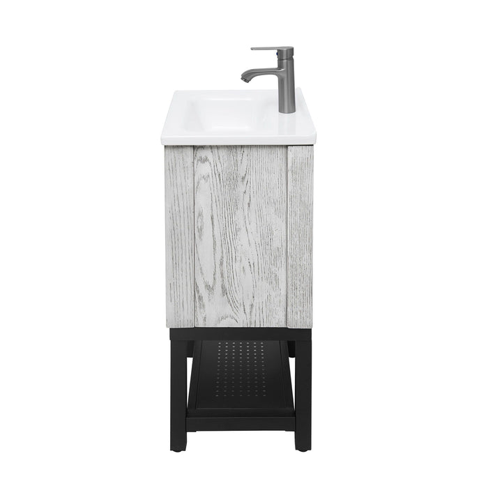Modern Freestanding Bathroom Vanity With Ceramic Sink, Hot And Cold Faucet, 1 Door Cabinet & Open Shelf