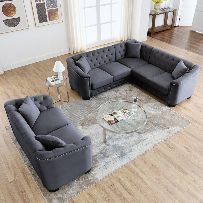 Corner Sofa / 2 Seater Combination Sofa. Velvet Grey