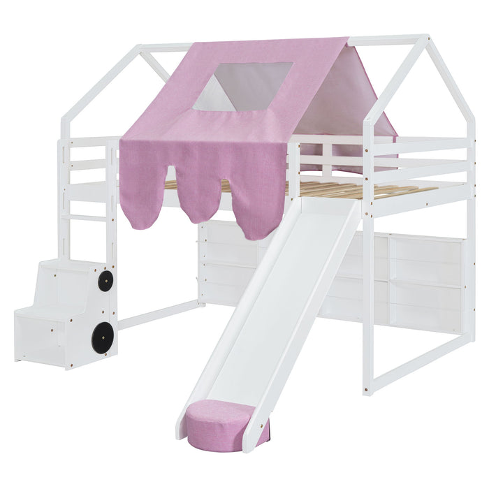 Loft Bed With House Shaped Frame And Tent