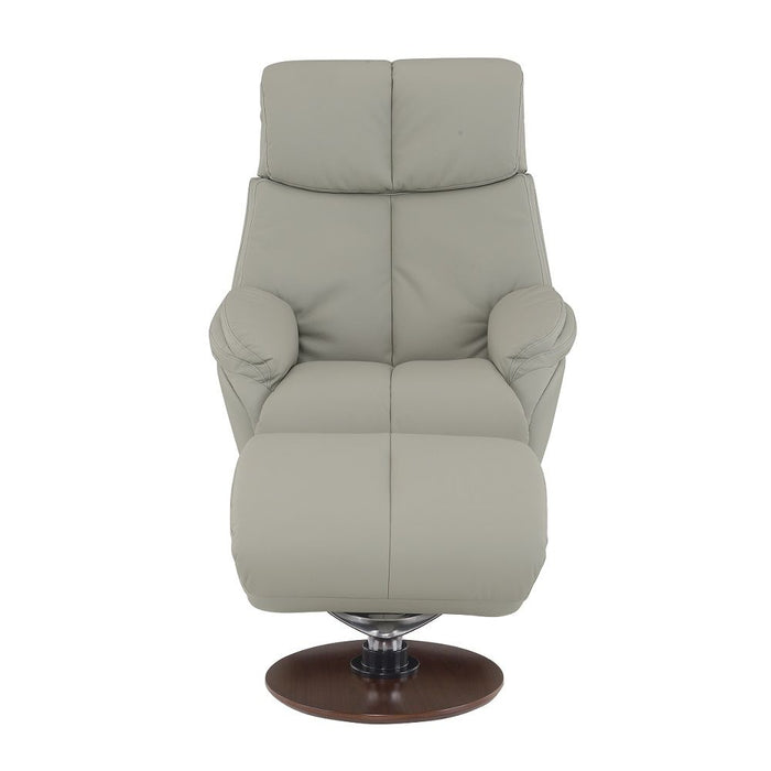 Kandoro - Motion Accent Chair With Swivel & Ottoman - Gray Leather & Brown Base