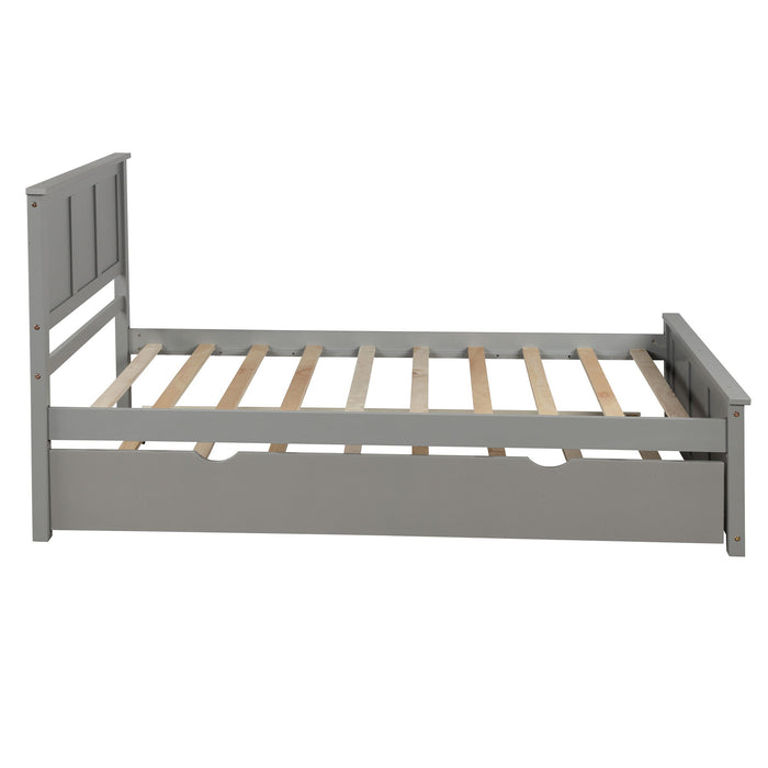 Platform Bed With Twin Trundle And Frame, Twin Size - Gray