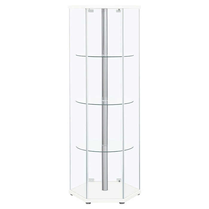 Zahavah 4-shelf Hexagonal Clear Glass Curio Cabinet White