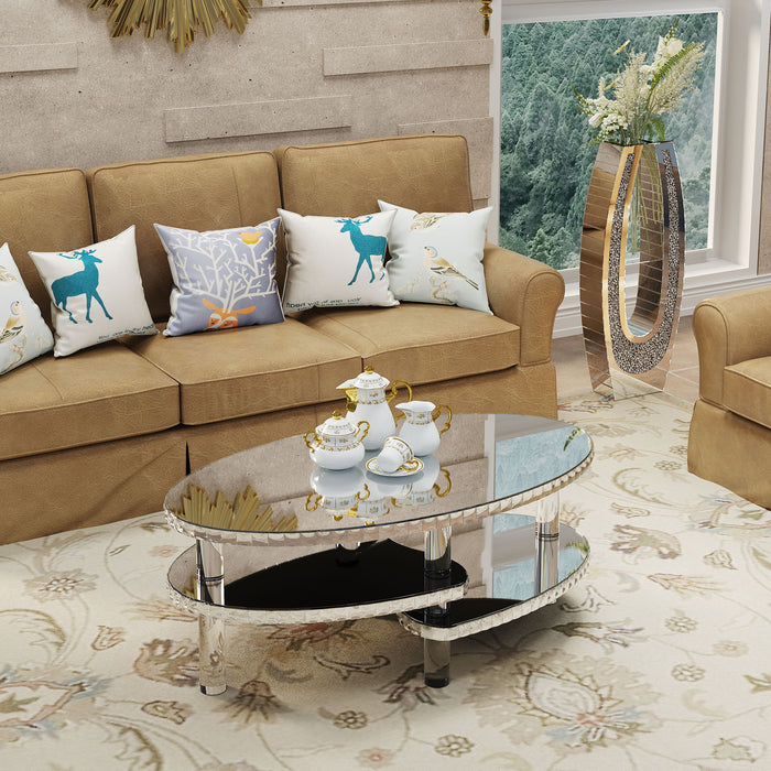 Coffee Table, Oval Double Layer Home Furnishing - Silver