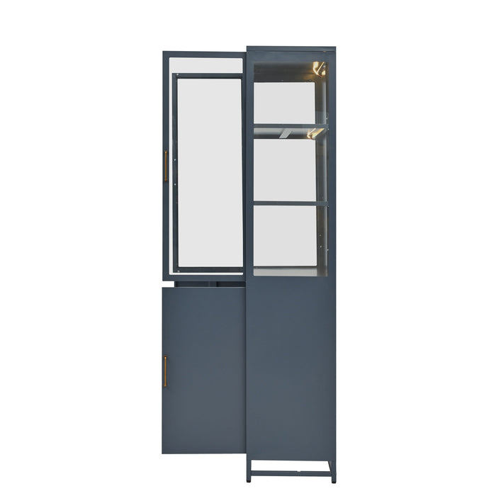 Modern Style Tall Steel Display Cabinet With Double Glass Doors, LED Lights