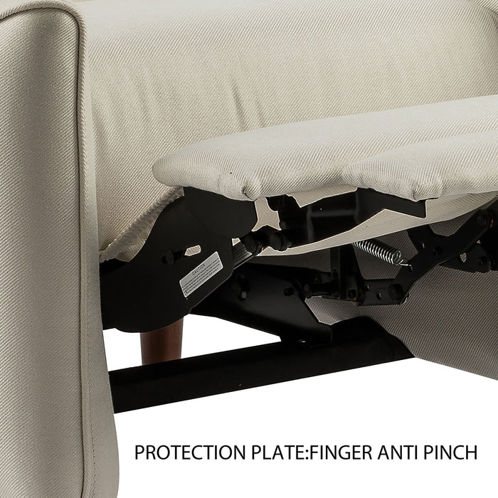 Upholstered Push Recliner Chair With Rubber Wood Legs For Living Room