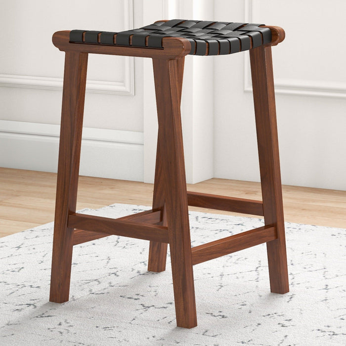 James - Mid-Century Modern Genuine Leather Counter Stool