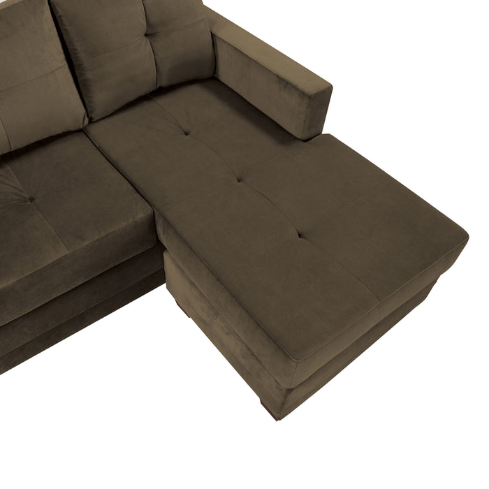 Unique Style Coffee Color 1 Piece Reversible Sofa Chaise Microfiber Fabric Upholstered Track Arms Tufted High Density Form Sectional Sofa