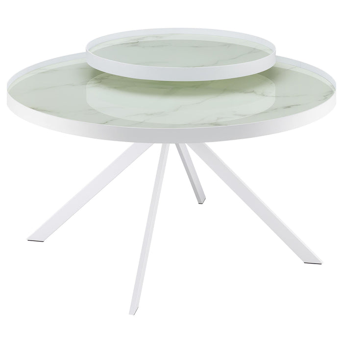 Briggs Round Marble Printed Glass Top Coffee Table White