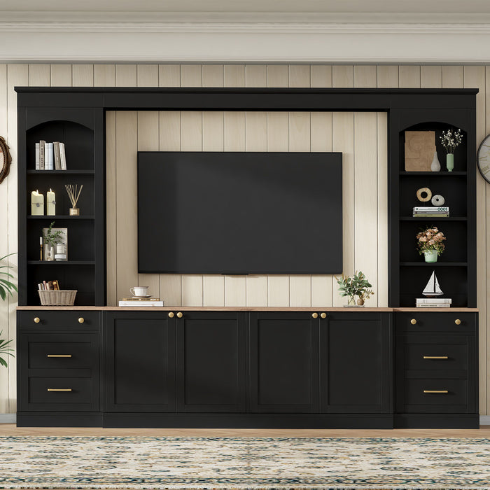 Arched Entertainment Center Wall Unit With Bookshelf, Retro Large TV Stand