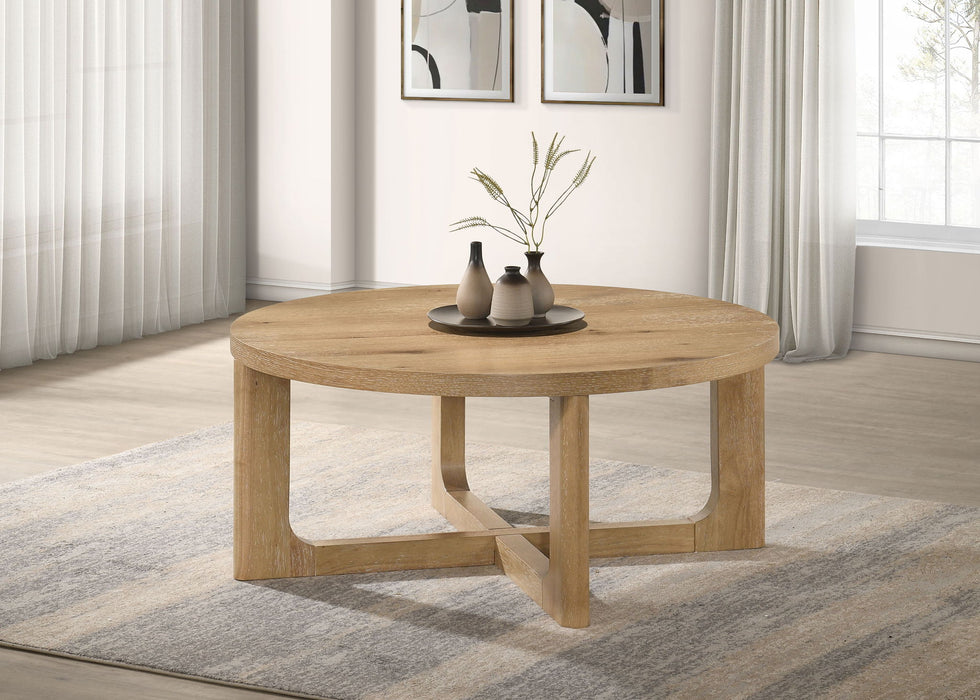 Kessler Round Sculptural Wood Coffee Table Light Oak