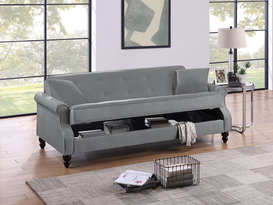 Contemporary Living Room Adjustable Sofa Gray Burnt - Out Fabric Couch Plush Storage Couch Futon Sofa Width Pillows Tufted Back Rolled Arms
