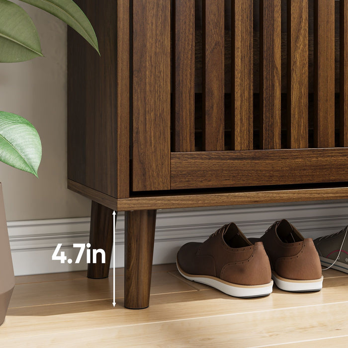 Medieval Modern Shoe Cabinet With 2 Flip Drawers And Fence Design