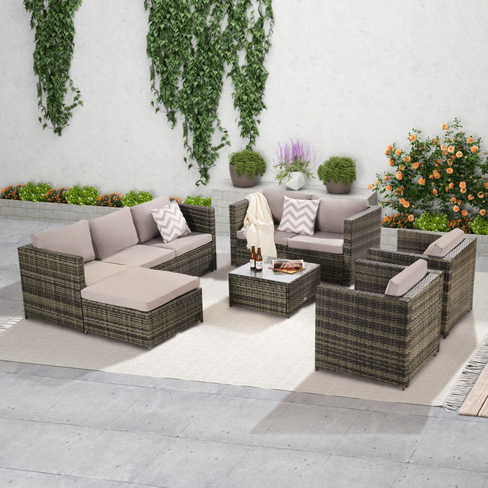 6 Pieces Outdoor Furnitureproduct Rattan Sofa And Talbe Set Gray Cushion