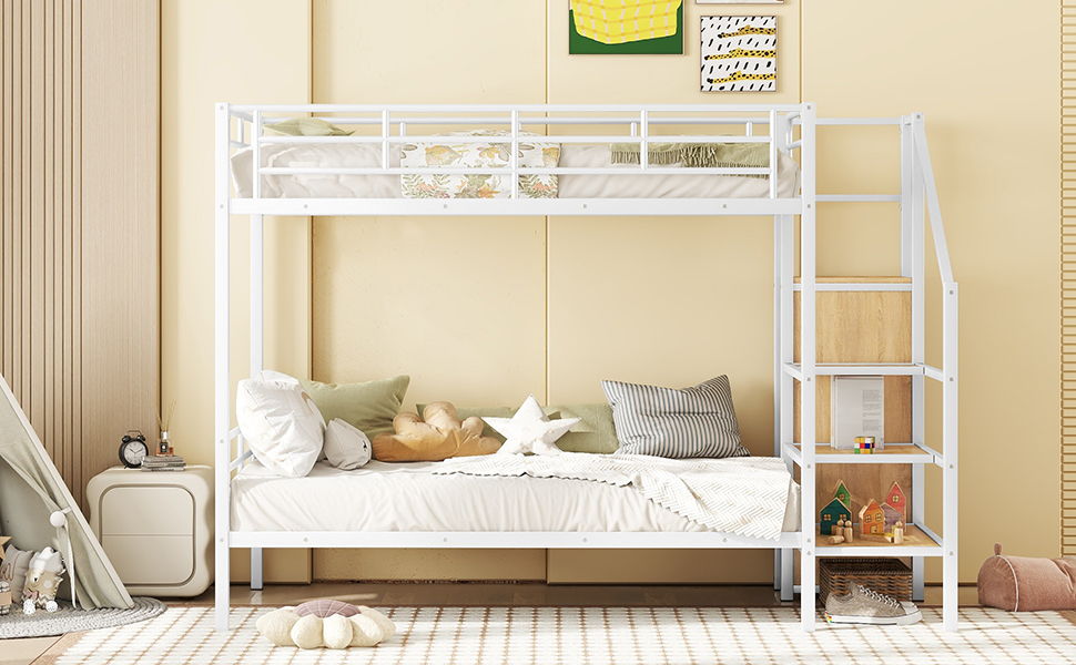 Bunk Bed With Lateral Storage Ladder And Wardrobe