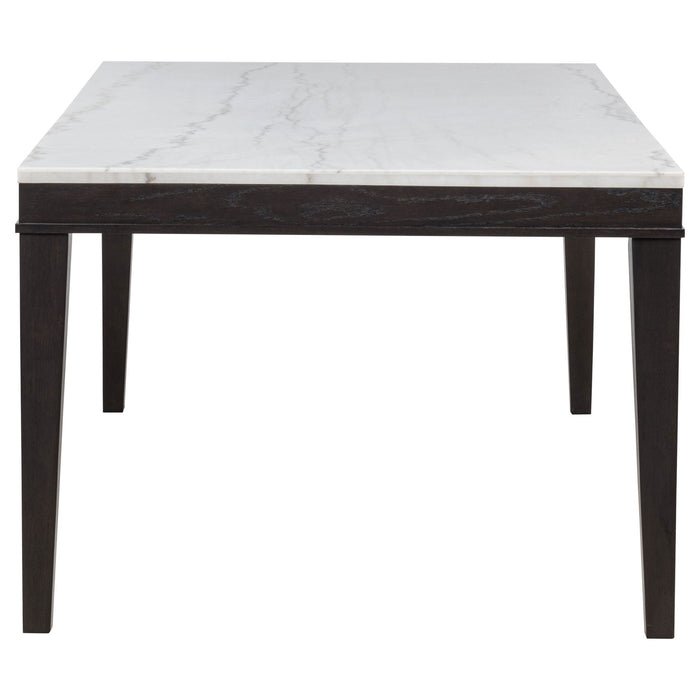 Averill 7-piece White Marble Top Dining Set Tan and Coffee Bean