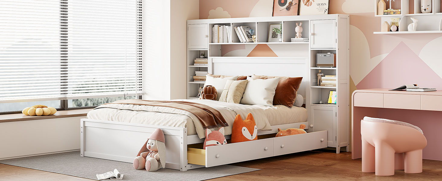 Bed With All In One Cabinet, Shelf And Sockets