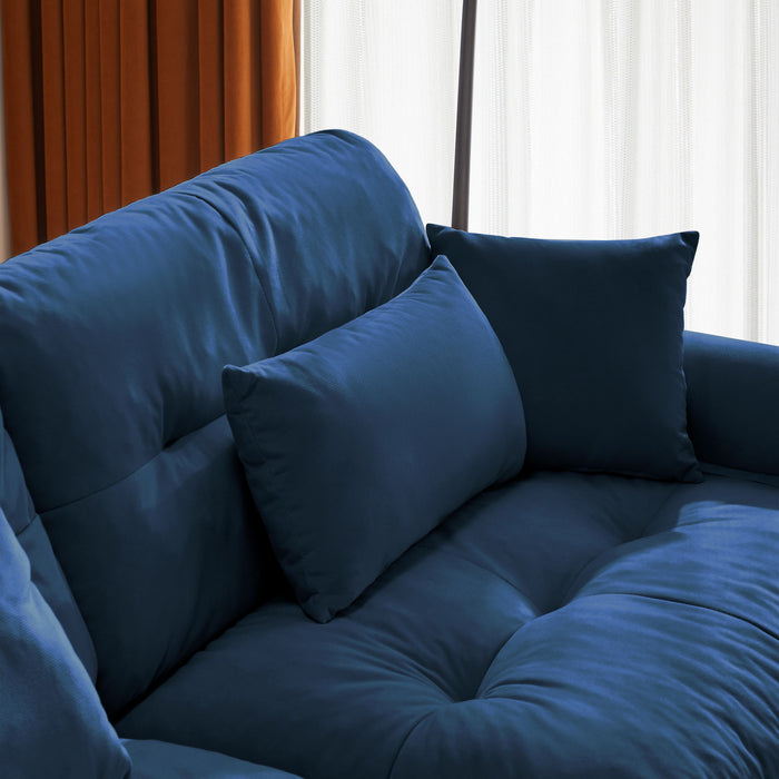 Modern Velvet Sofa With Bolstered Armrests And Pillows