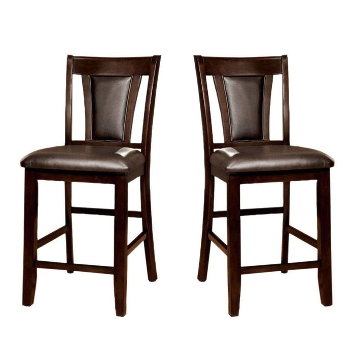 (Set of 2) Padded Espresso Leatherette Counter Height Chairs In Dark Cherry Finish