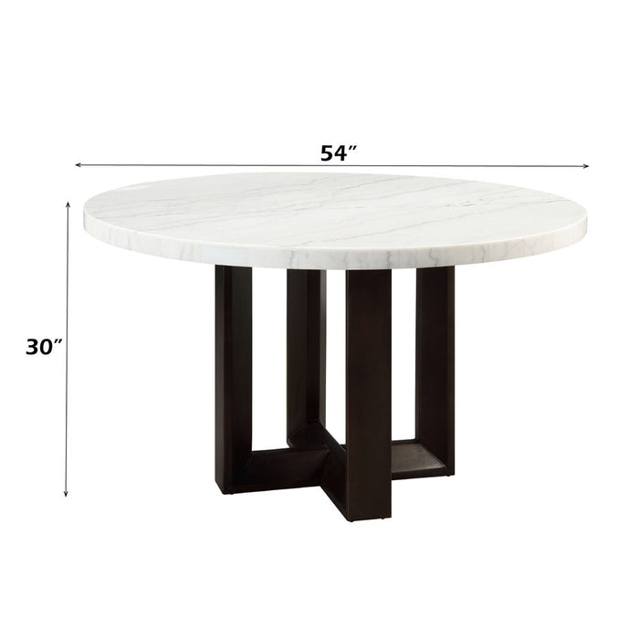 Edwyn - Round Dining Table - White Natural Marble Top & Espresso