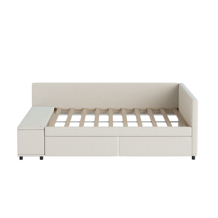 L Shaped Upholstered Platform Bed With Storage And Drawers