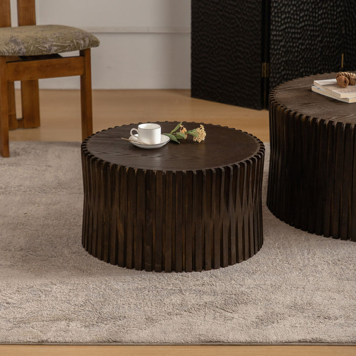 Cylindrical Coffee Table With Vertical Texture Relief