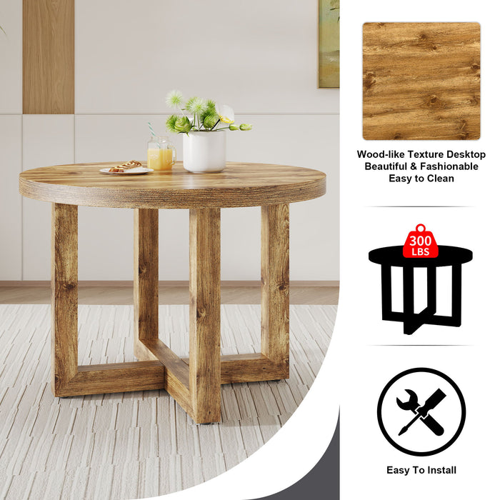 A Modern And Practical Circular Dining Table. Made Of MDF Tabletop And Wooden MDF Table Legs. 6 Piece Technology Cloth High Backrest Cushion Side Chair, C-Shaped Tube Black Metal Legs