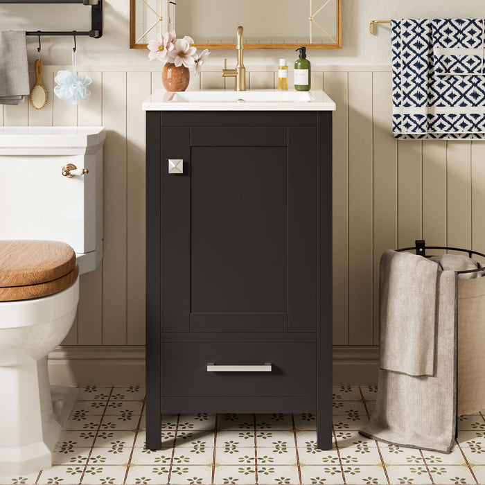Bathroom Vanity With Ceramic Sink, Soft Close Drawers, Door Organizer, Divider Drawer, Adjustable Foot Pads
