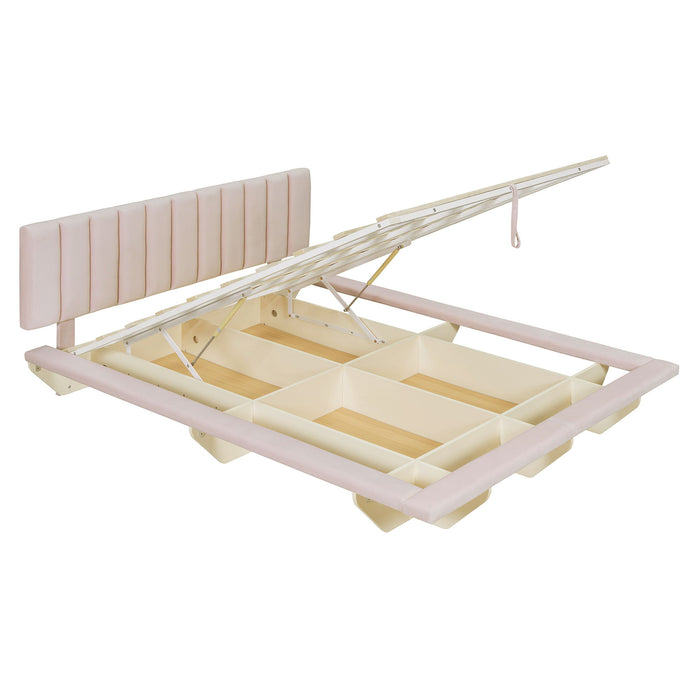 Upholstered Floating Hydrualic Platform Bed With LED Light And USB Port