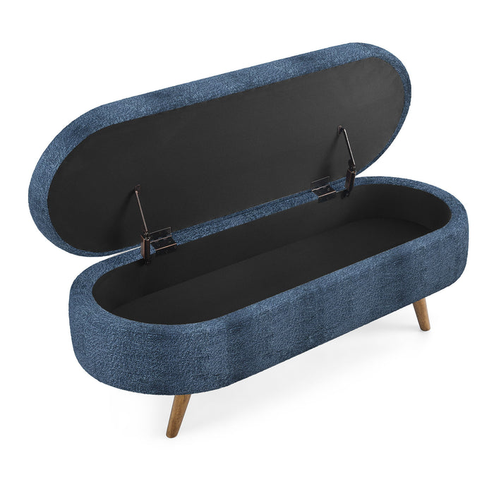 Modern Ottoman Oval Storage Bench With Rubber Wood Legs