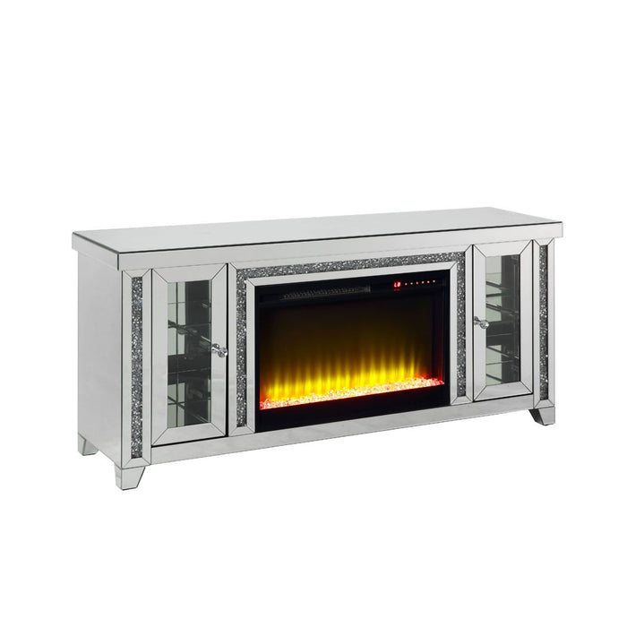 Noralie - TV Stand With Fireplace & LED - Mirrored & Faux Diamonds