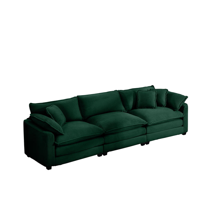 Mid-Century Modern 3 Seater Sectional Sofa With Arm And Throw Pillows