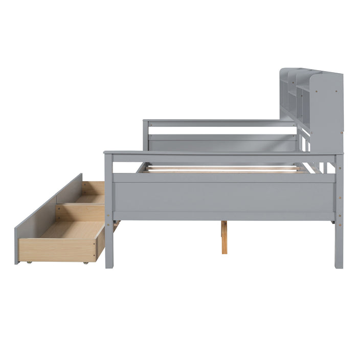 Daybed, Slat Support, With Bedside Shelves And 2 Drawers