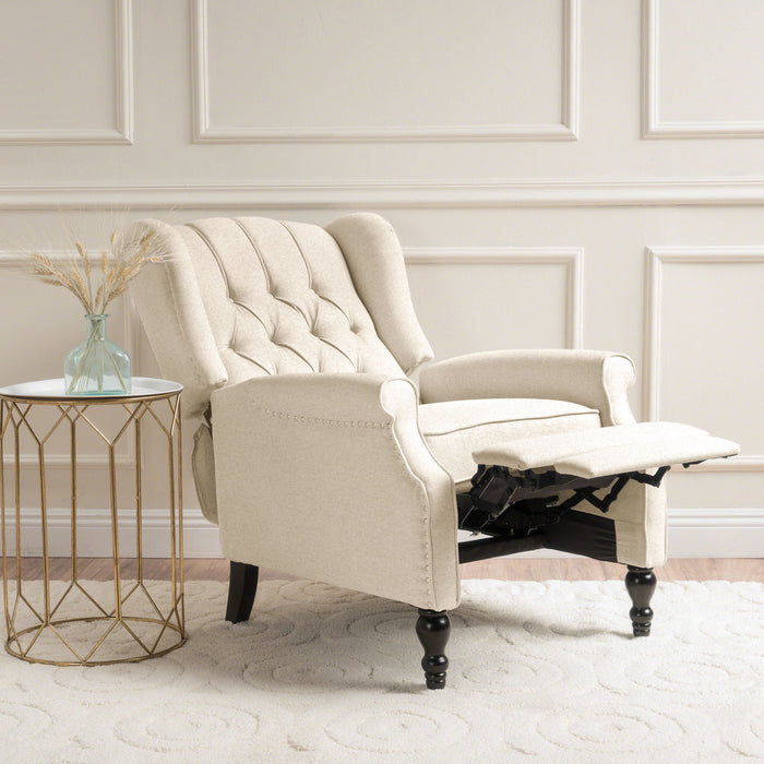 Armchair Recliner With Pushback Mechanism And Wingback Design