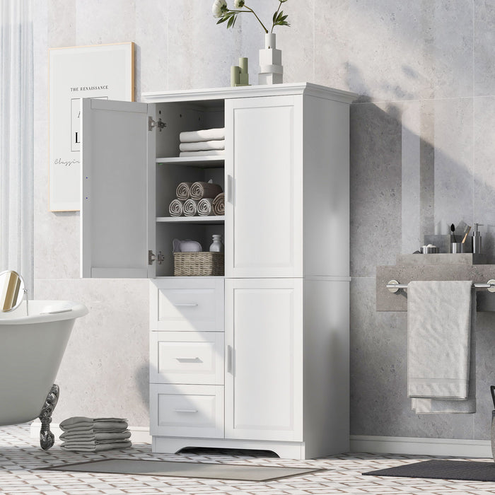Tall Wide Storage Cabinet With Doors, 3 Drawers