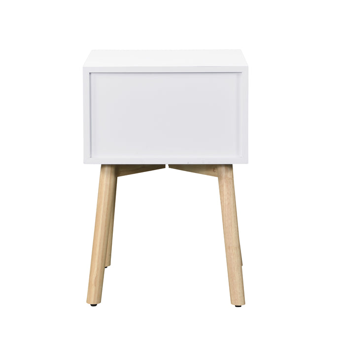 Zfztimber Side Table, Bedside Table With 2 Drawers And Rubber Wood Legs, Mid - Century Modern Storage Cabinet For Bedroom - White