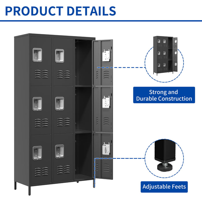 9 Door Lockers With Lock For Secure Storage And - Black