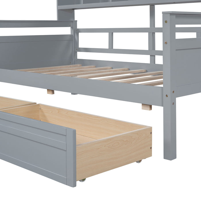 Daybed, Slat Support, With Bedside Shelves And 2 Drawers