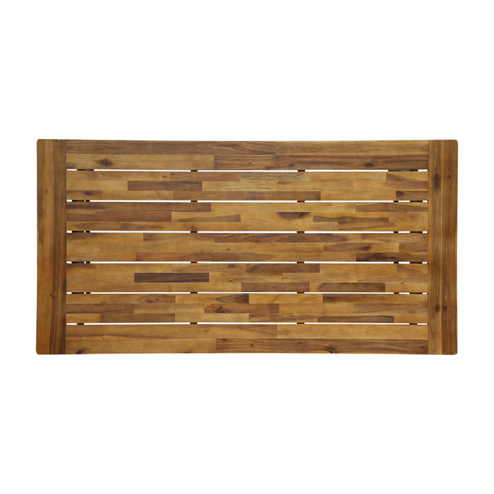 Outdoor Dining Set Acacia Wood Table With 6 Rattan Iron Chairs - Black / Natural / Gray