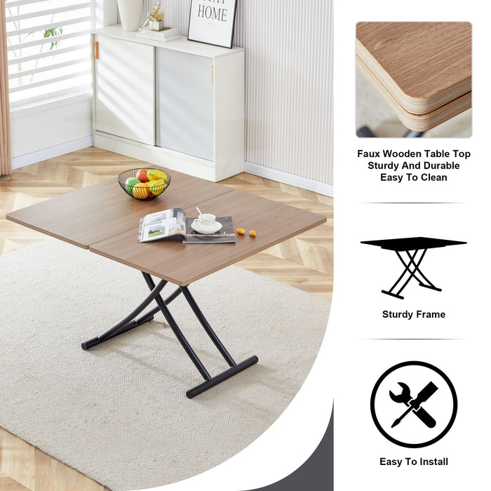Modern Minimalist Multifunctional Lifting Table, 0.8" Wood Grain Cra Feet Sticker Desktop, Black Metal Legs & 4 Upholstered Dining Chairs With Black Metal Legs