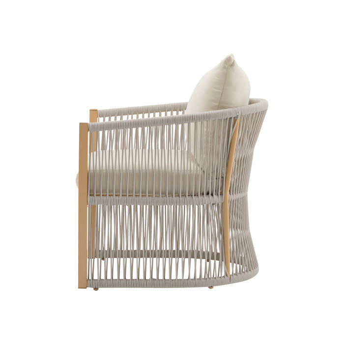 Modern Curved Aluminum Lounge Chair With Stylish Rope Weave Design And Cushioned Comfort For Outdoor