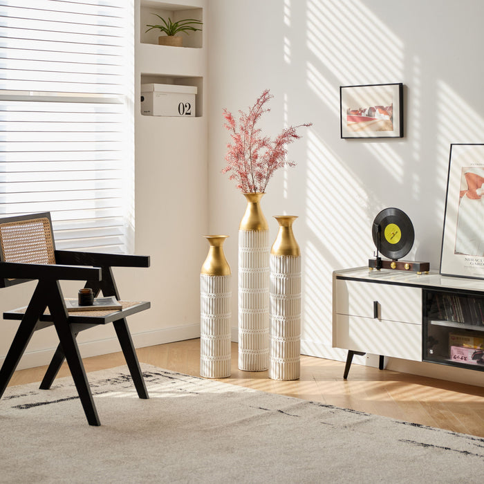 Floor Metal Vases Decorated White Metal Vases (Set of 3) Gorgeous Home Decoration Large Glazed Metal Vases - White