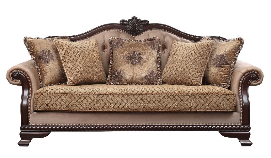 Chateau De Ville - Sofa With 5 Pillows Same Lv01588) - Fabric & Espresso