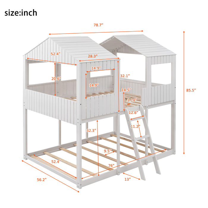 Bunk Bed With Roof, Window, Guardrail, Ladder