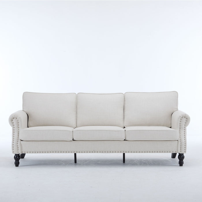 Rolled Arm Sofa With Nailhead Trim With Wooden Legs