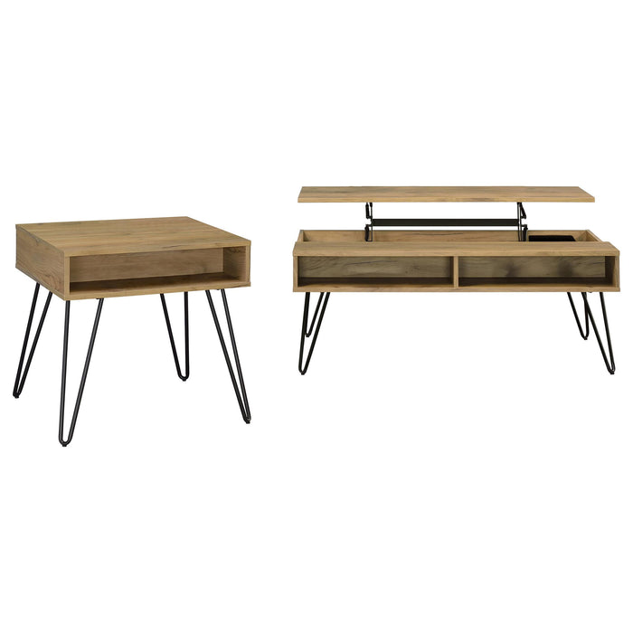 Fanning 2-piece Lift Top Coffee and End Table Set Golden Oak